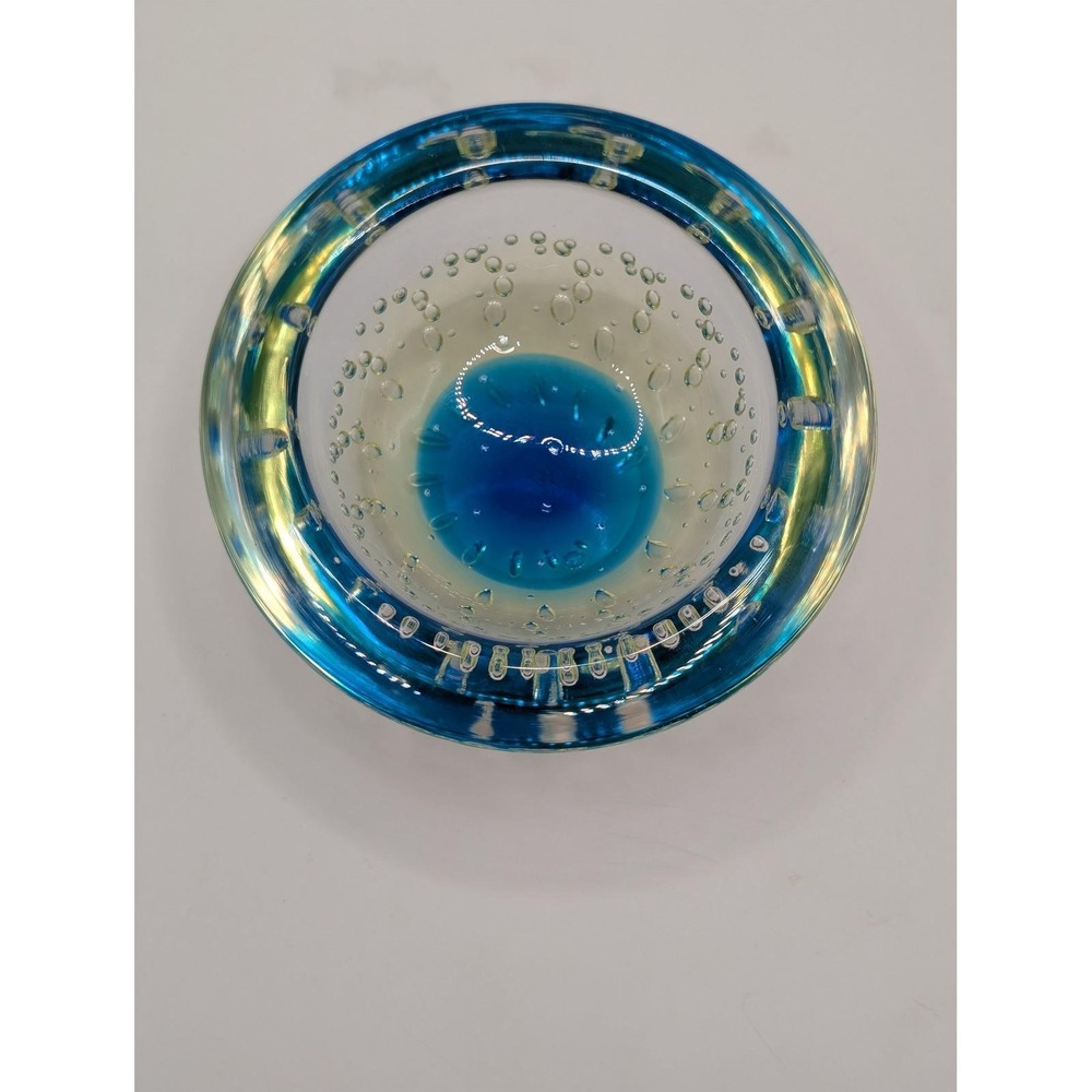 Vintage‎ Uranium Glass Ashtray Bullicante Controlled Bubble Green Glow Dish - Picture 6 of 10